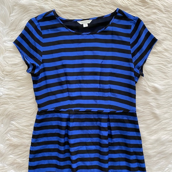 Garnet Hill Black Blue Striped Silk Modest Dress - Picture 2 of 7